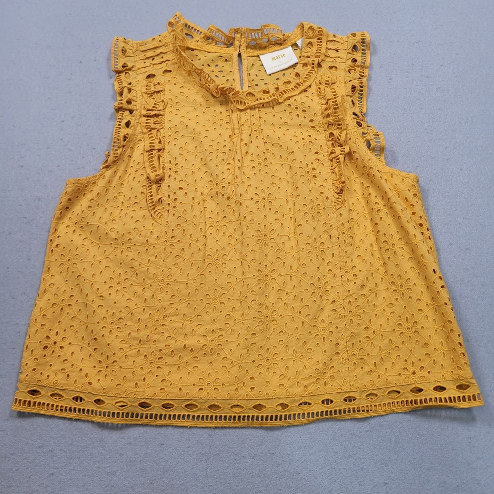 Maeve Anthropologie Womens Sleeveless Eyelet Lace Ruffle Blouse Yellow Size 8